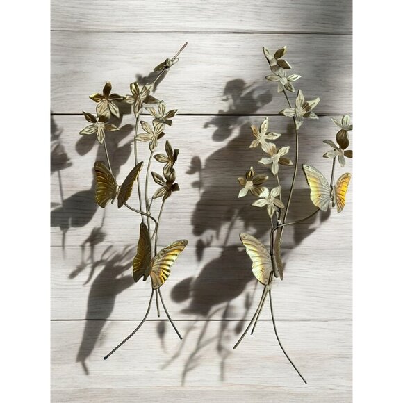 Homco Brass Butterfly & Flower Wall Art Decoration Set - Picture 2 of 7